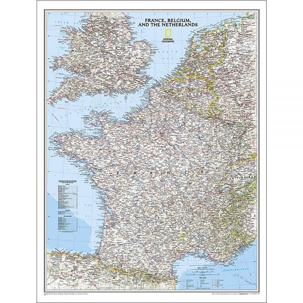 France Belgium Netherlands Classic Wall Map