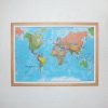 World Map Pinboard Pine Frame