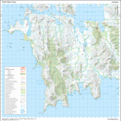 South West Cape 50k Topo Map