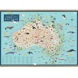 Australia Illustrated Wall Map with Hanging Rails