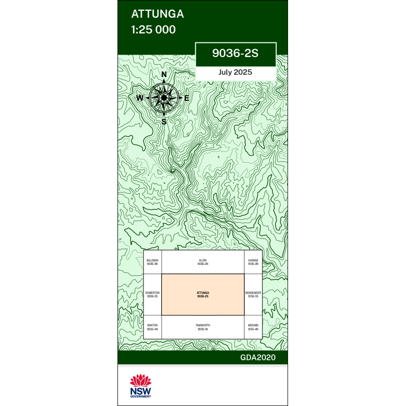 Attunga 25k NSW Topo Map 9036-2S