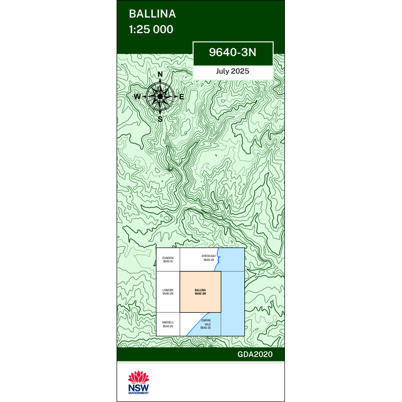 Ballina 25k NSW Topo Map 9640-3N