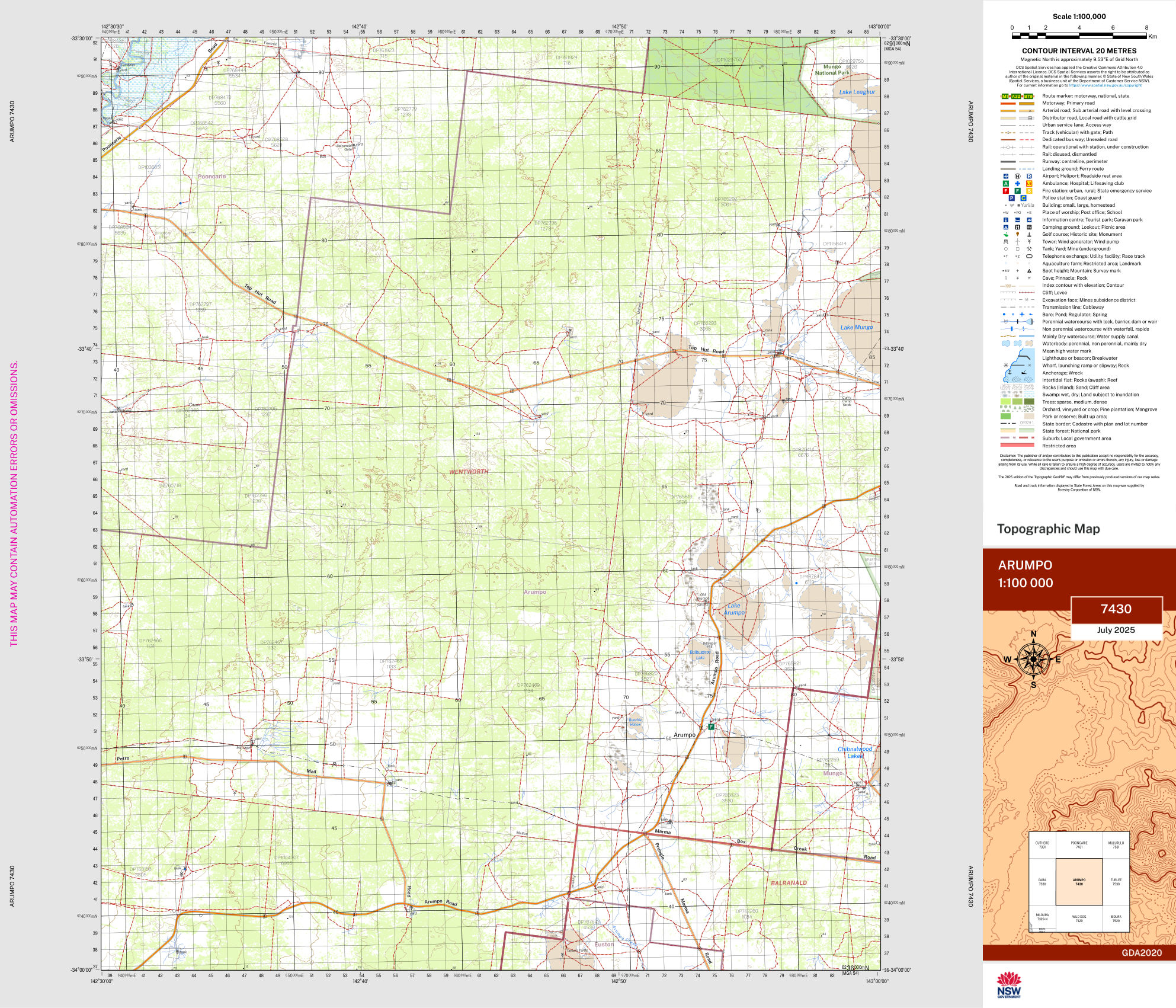 Arumpo 1:100k NSW Topo Map 7430