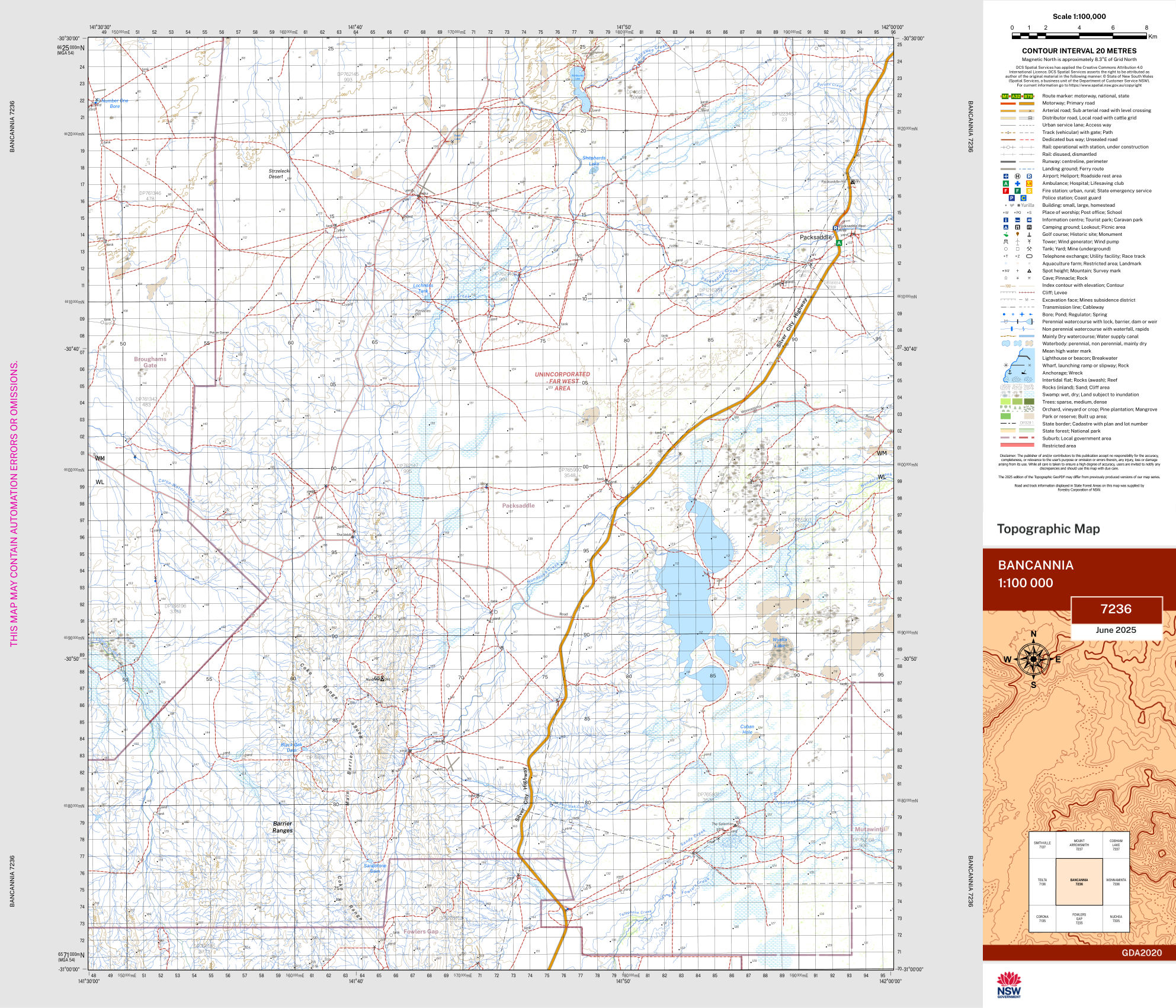 Bancannia 1:100k NSW Topo Map 7236