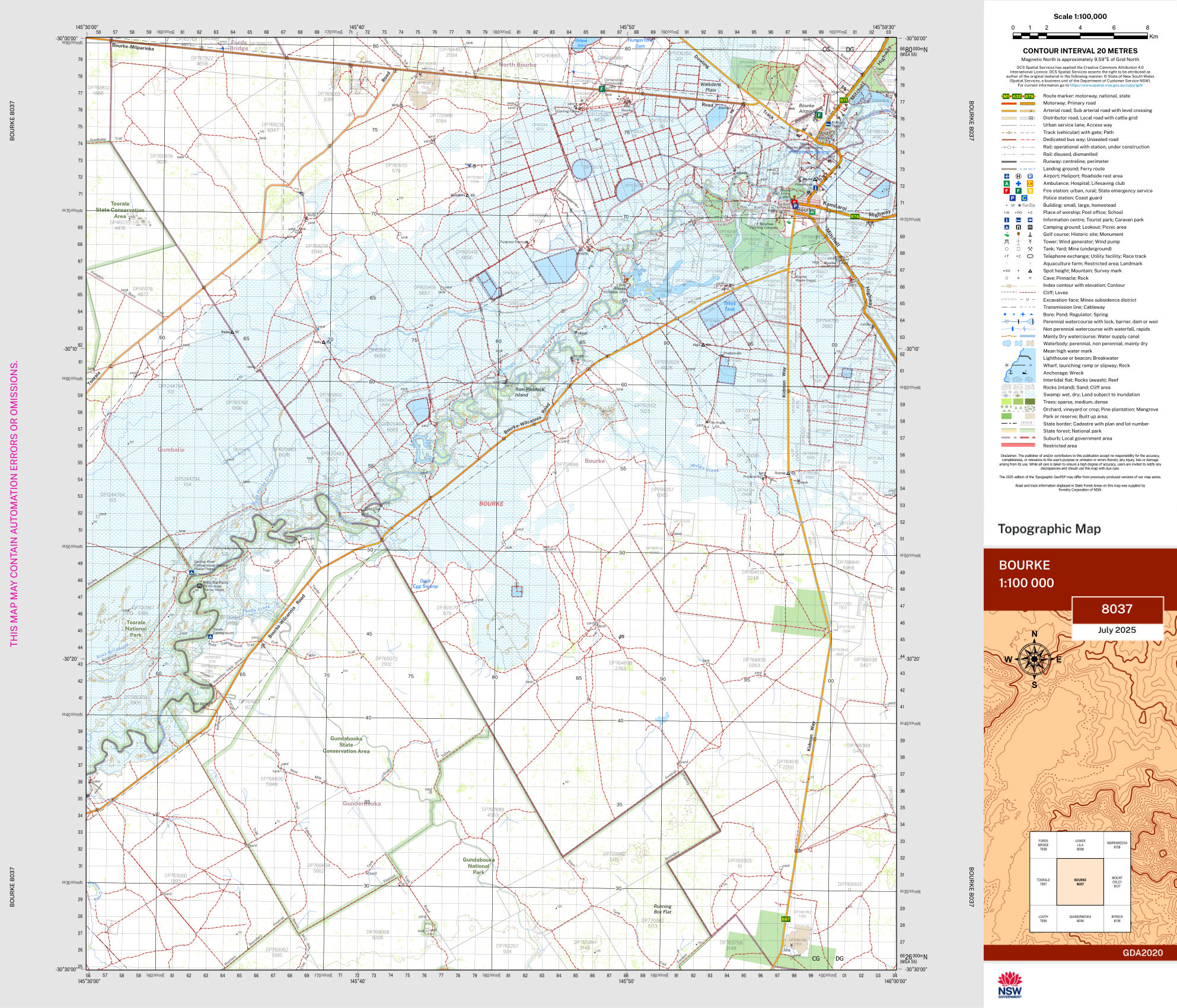 Bourke 1:100k NSW Topo Map 8037