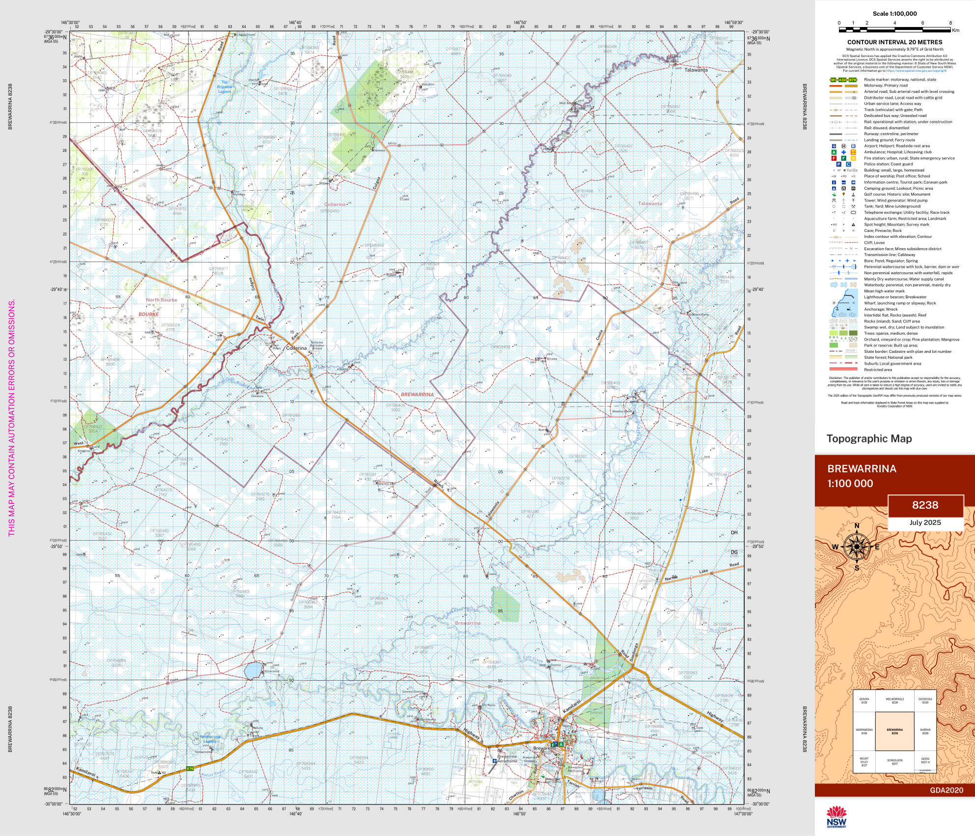 Brewarrina 100k NSW Topo Map 8238