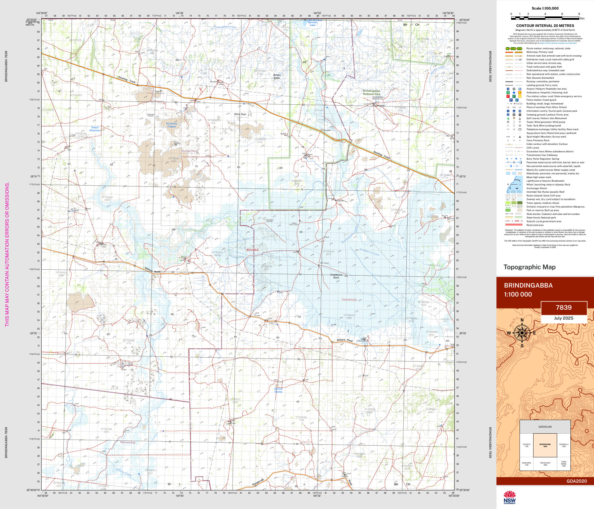 Brindingabba 100k NSW Topo Map 7839