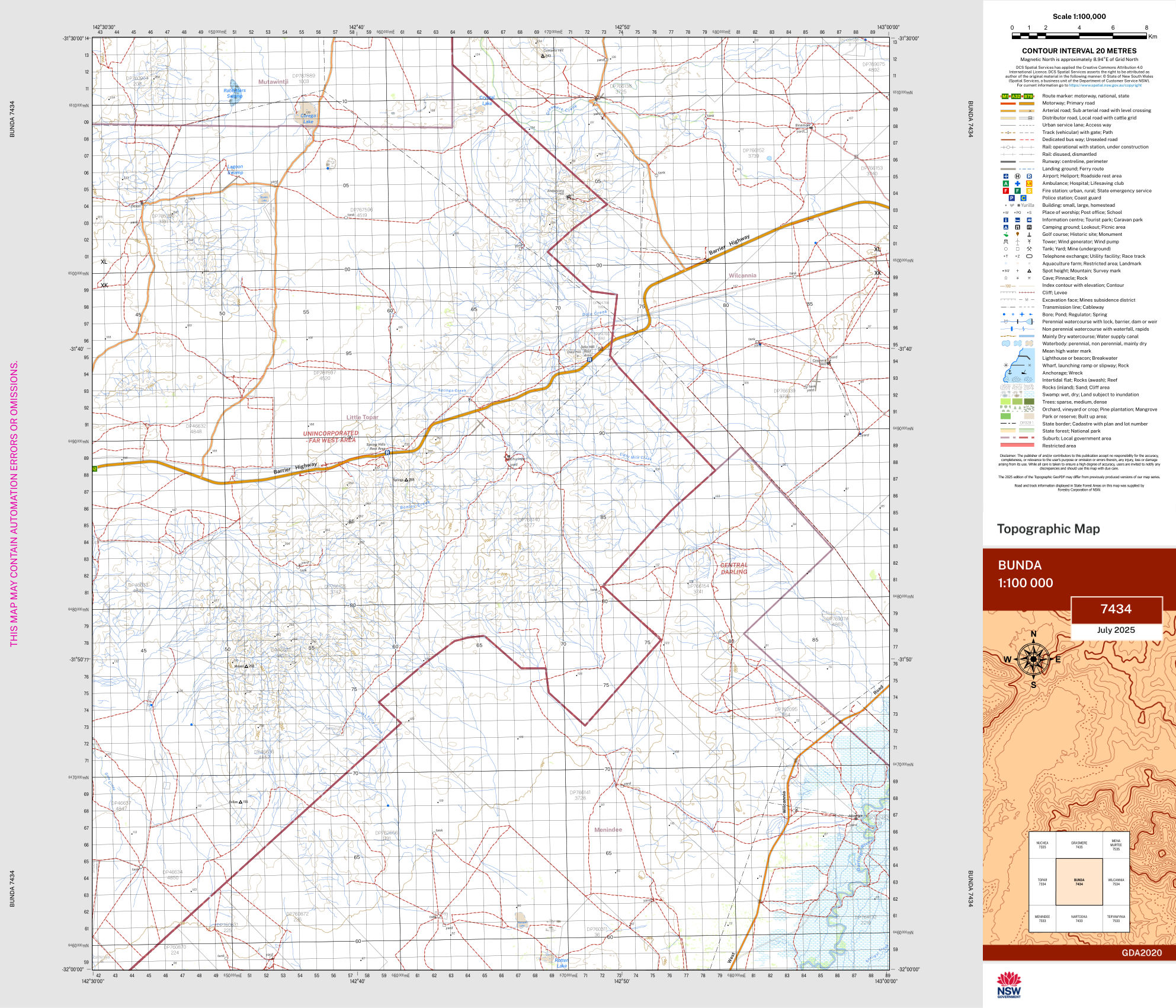 Bunda 100k NSW Topo Map 7434