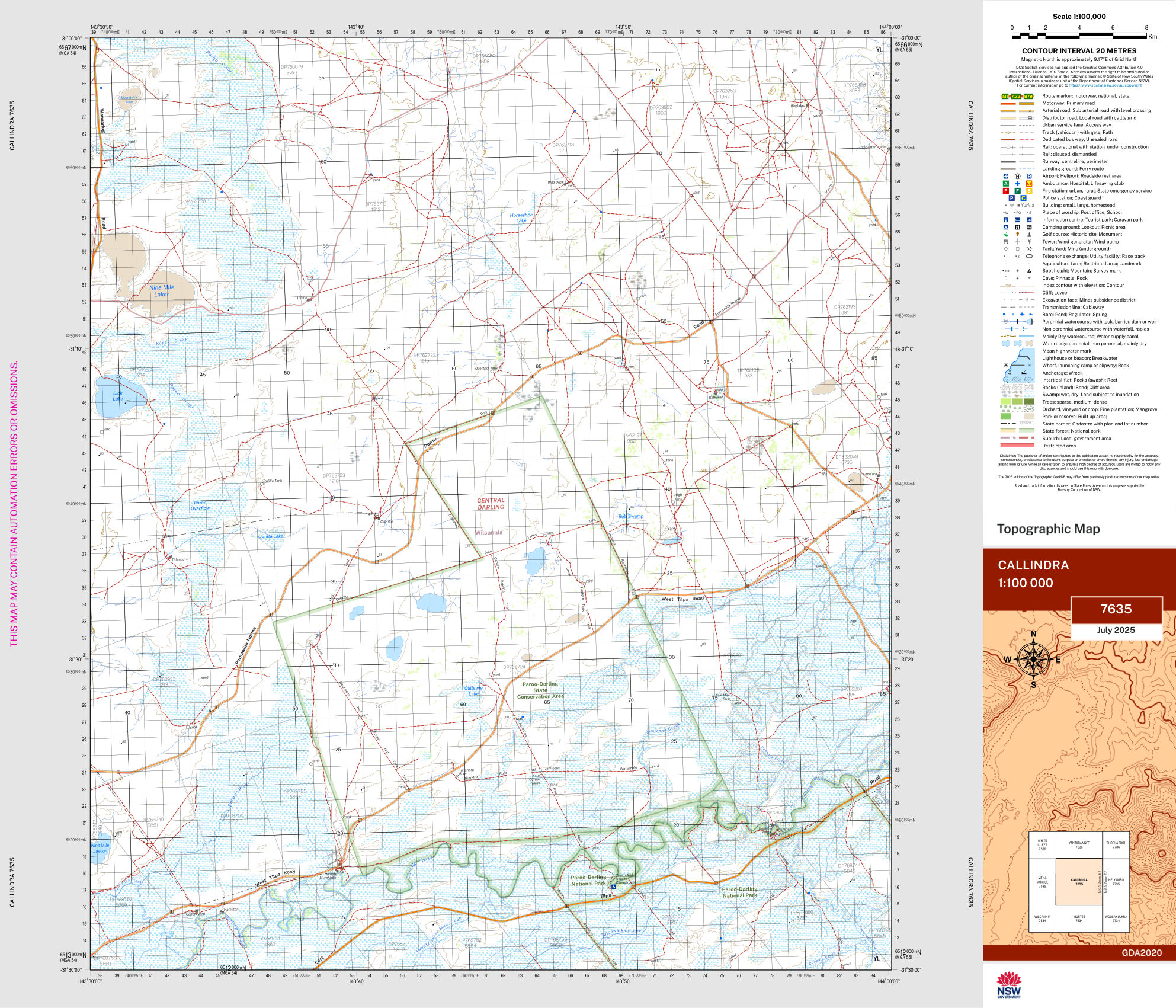 Callindra 100k NSW Topo Map 7635