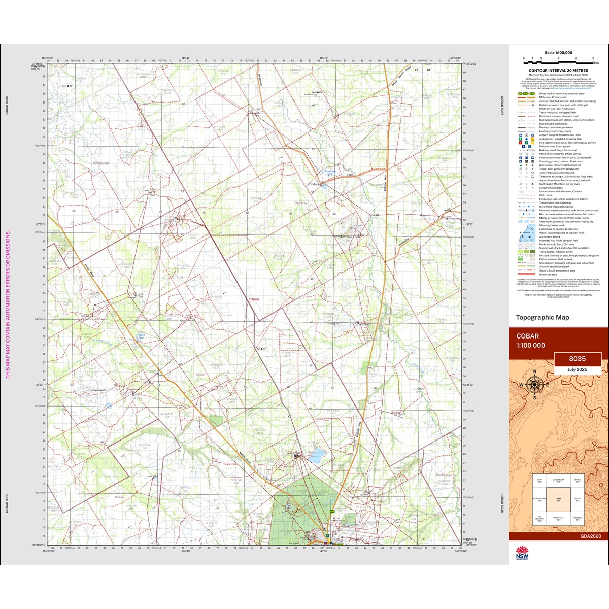 Cobar 1:100k NSW Topo Map 8035
