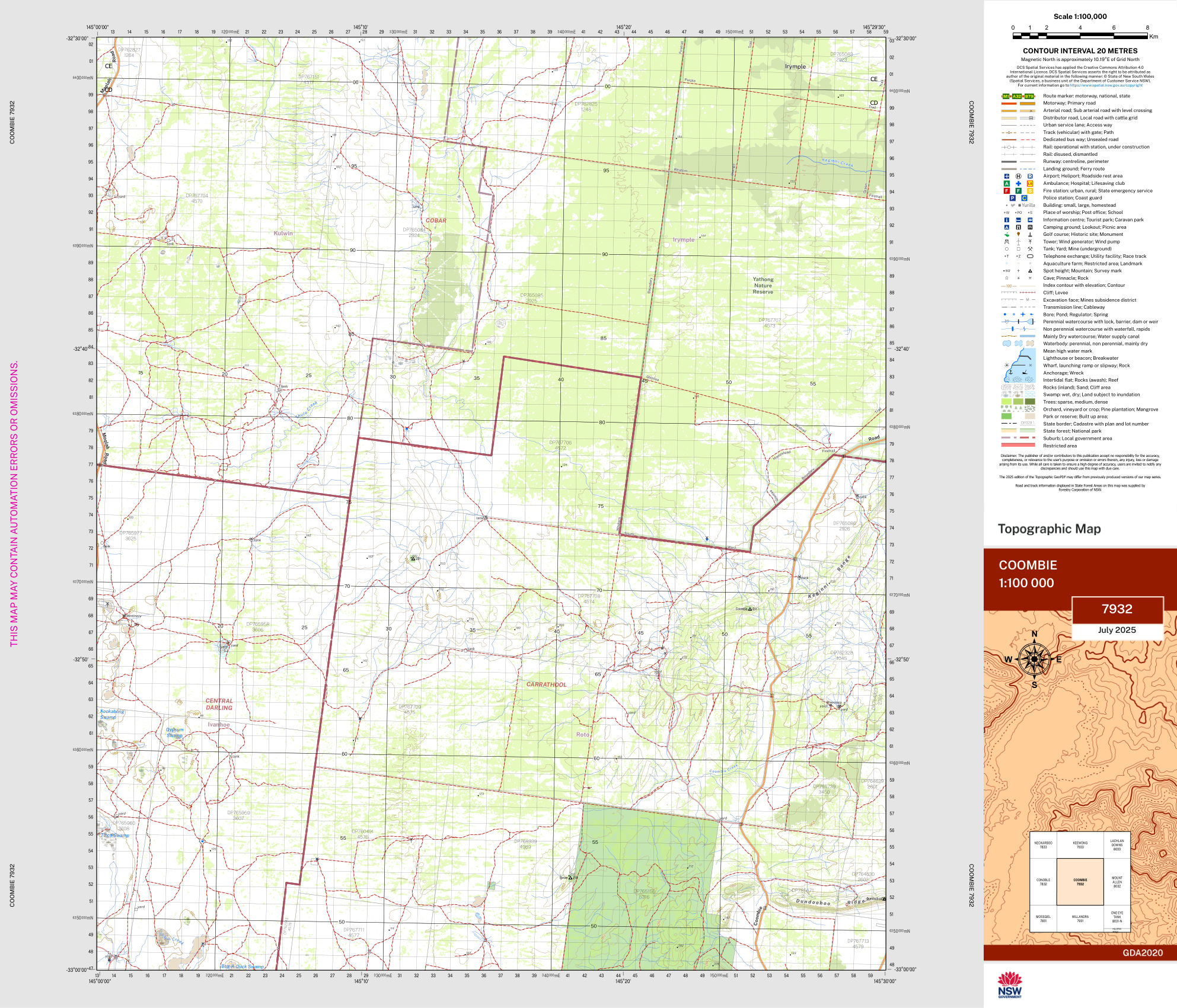 Coombie 100k NSW Topo Map 7932