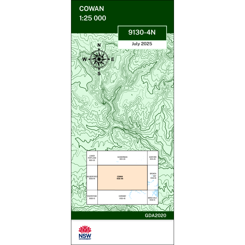 Cowan 1:25k NSW Topo Map 9130-4N