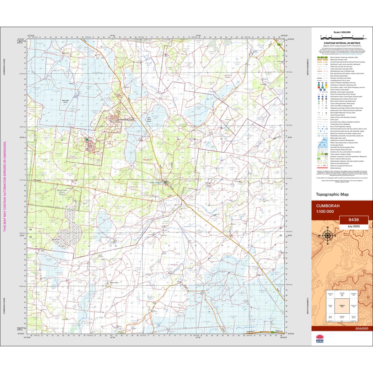 Cumborah 1:100k NSW Topo Map 8438