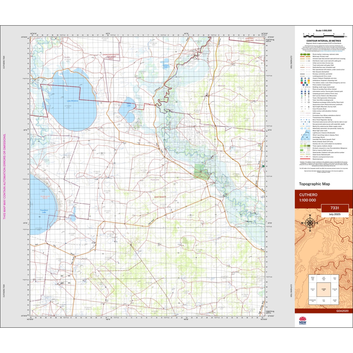 Cuthero 1:100k NSW Topo Map 7331