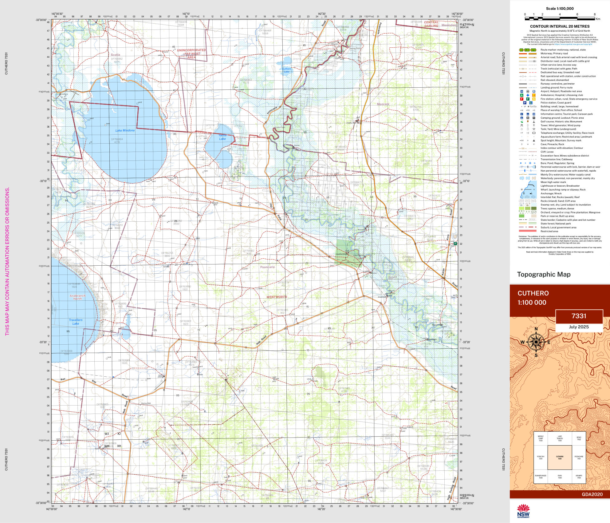 Cuthero 100k NSW Topo Map 7331