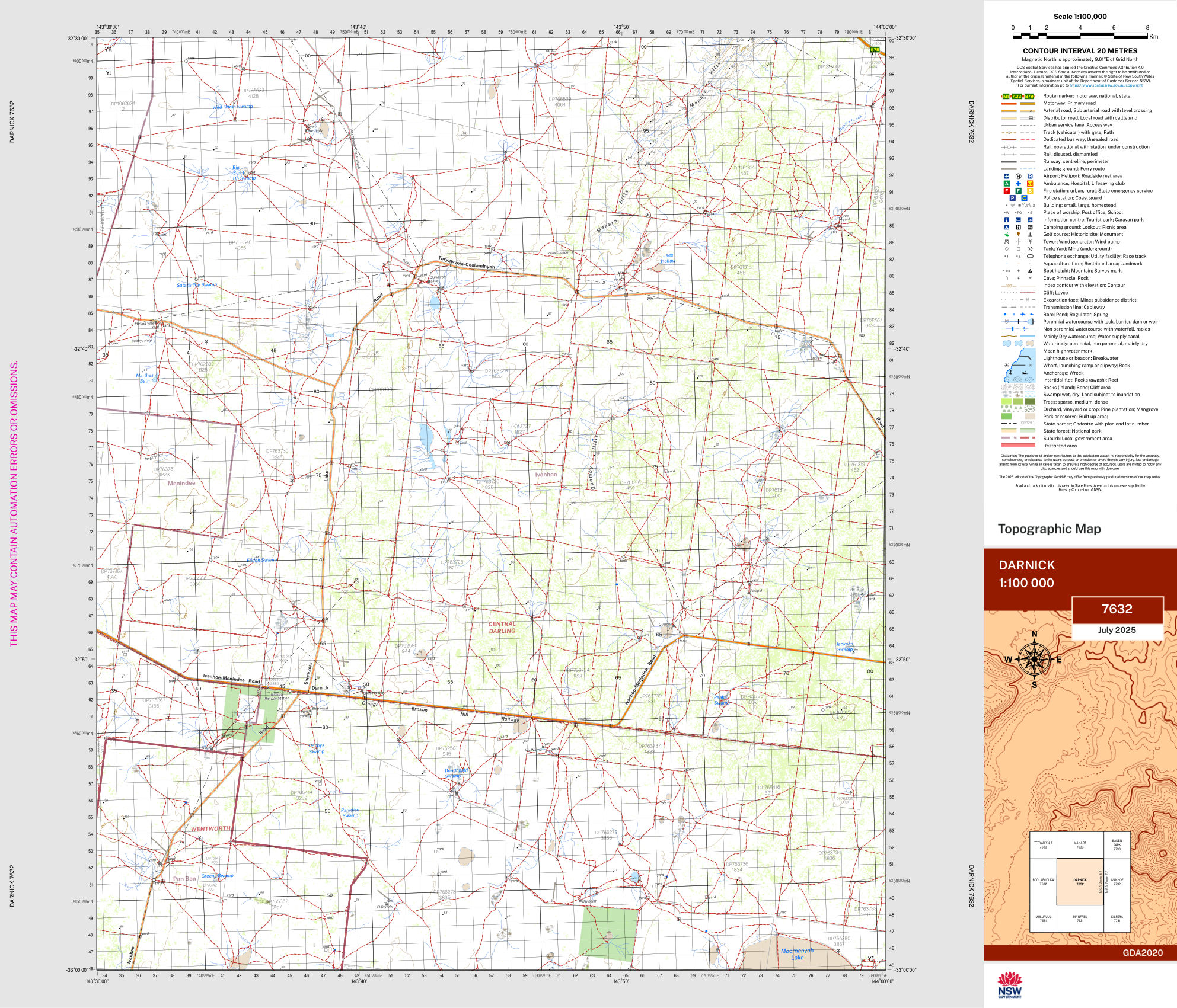 Darnick 100k NSW Topo Map 7632