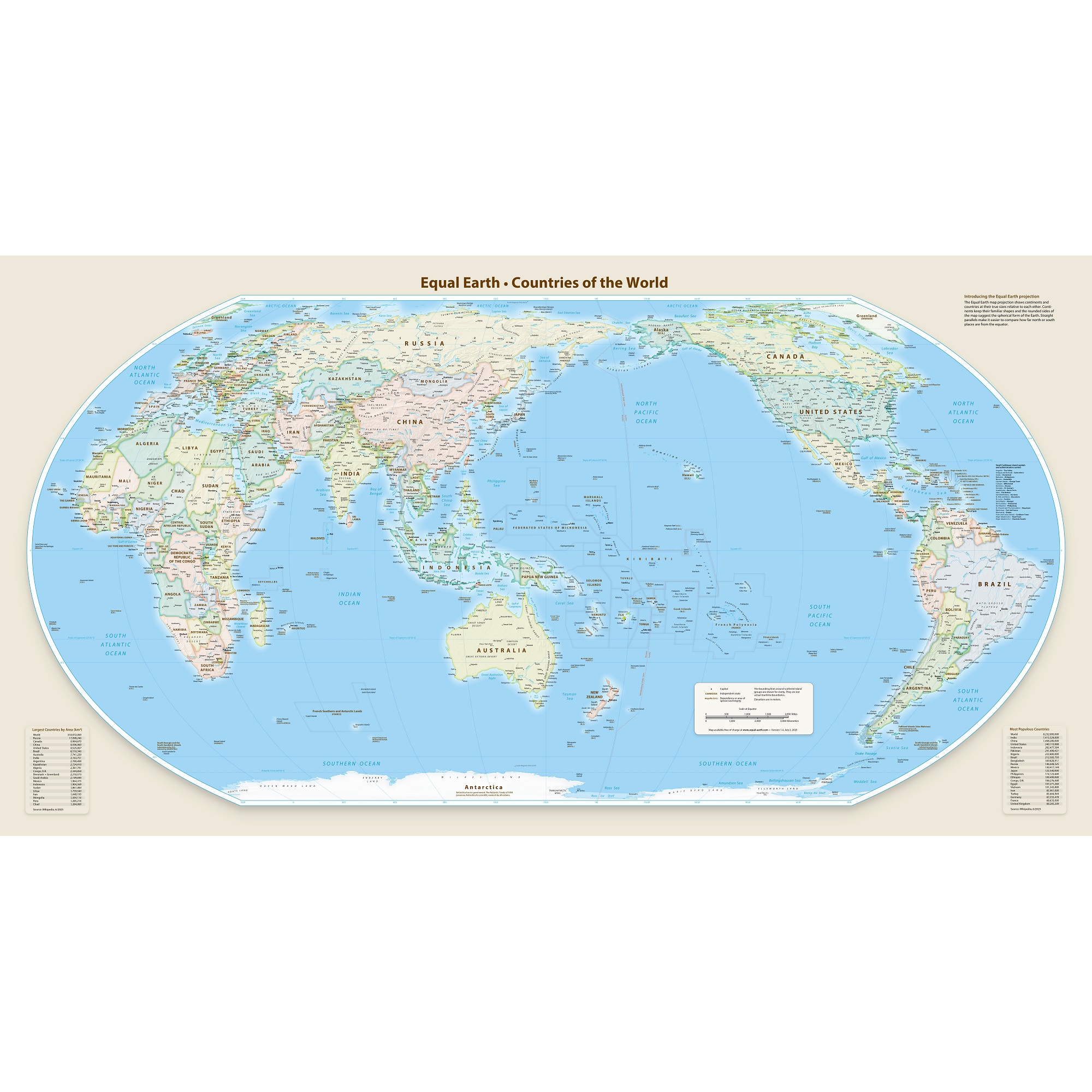 Equal Earth World Wall Map - Pacific Centred