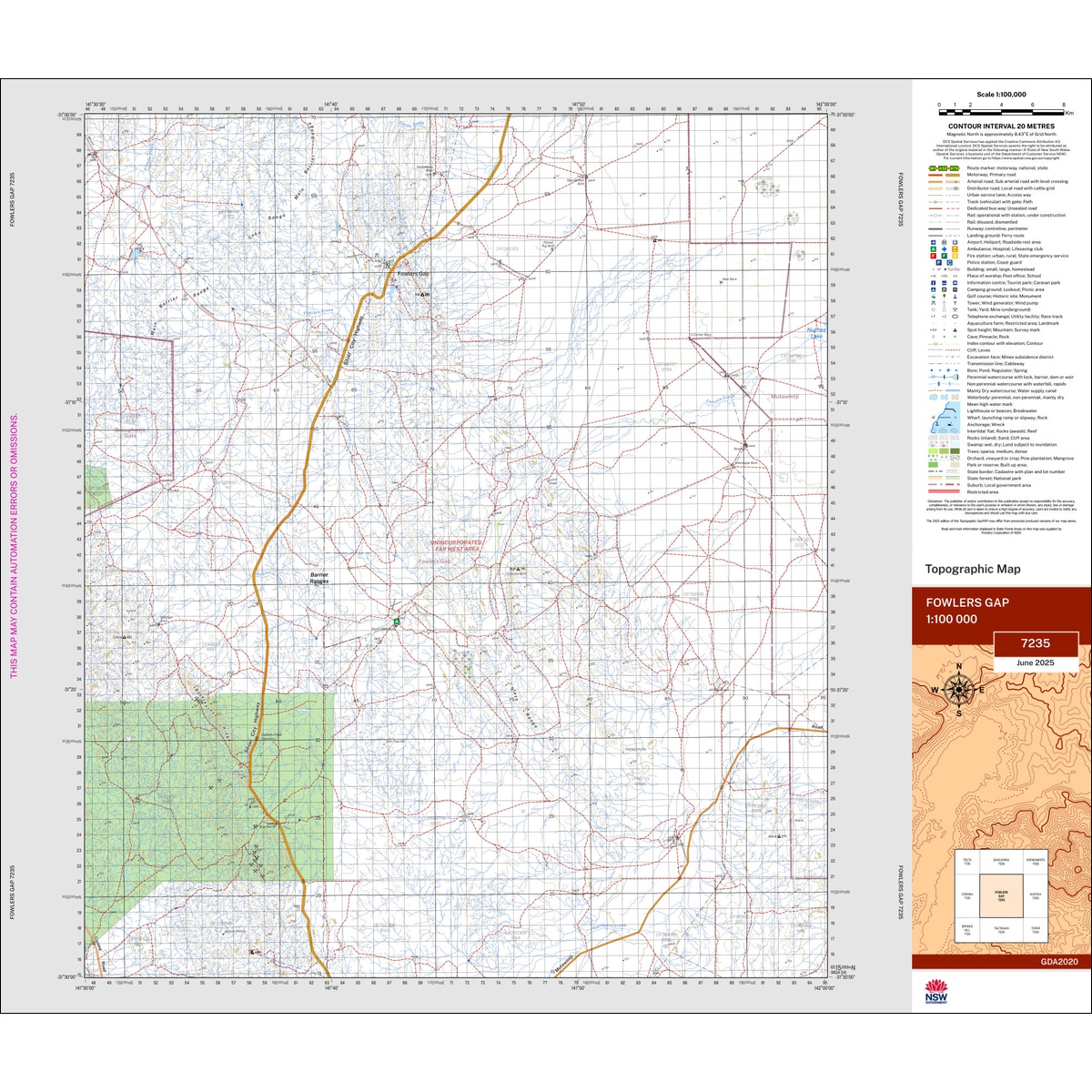 Fowlers Gap 1:100k NSW Topo Map 7235