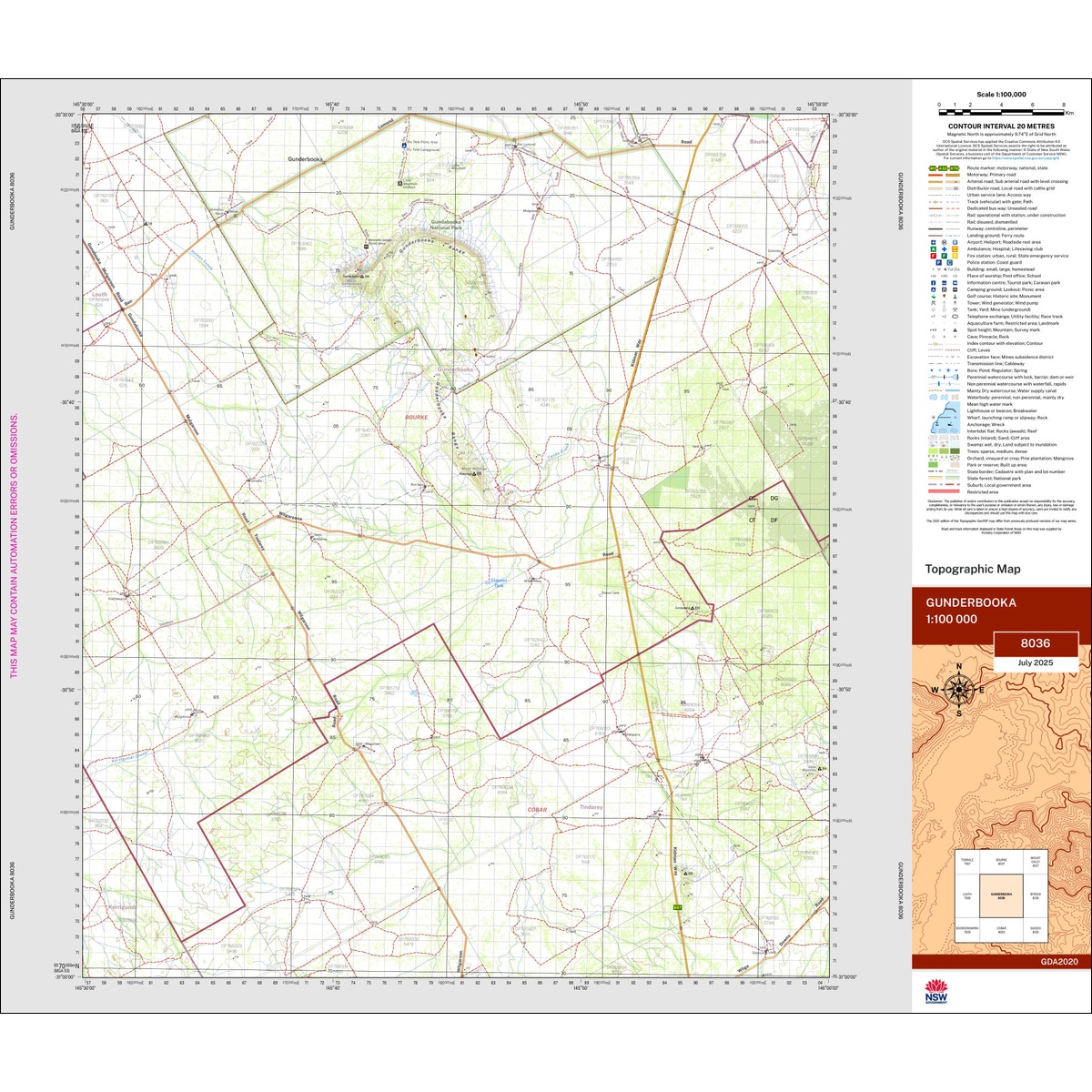 Gunderbooka 1:100k NSW Topo Map 8036