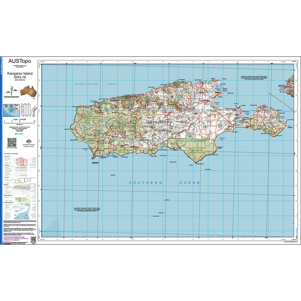 Kangaroo Island 1:250k Topo Map SI53-16