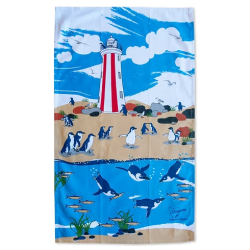 Lighthouse & Penguins Tea Towel