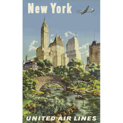 New York United Airlines Travel Poster Print