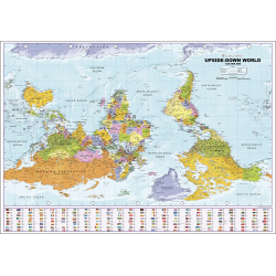 Upside Down World Wall Map with Flags