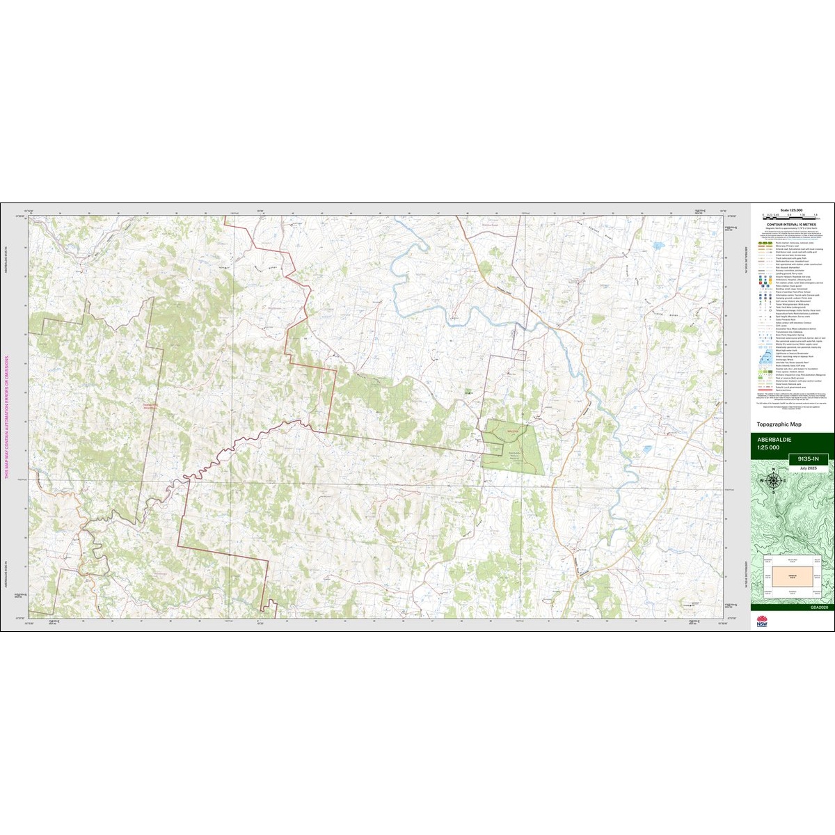 Aberbaldie 1:25k NSW Topo Map 9135-1N