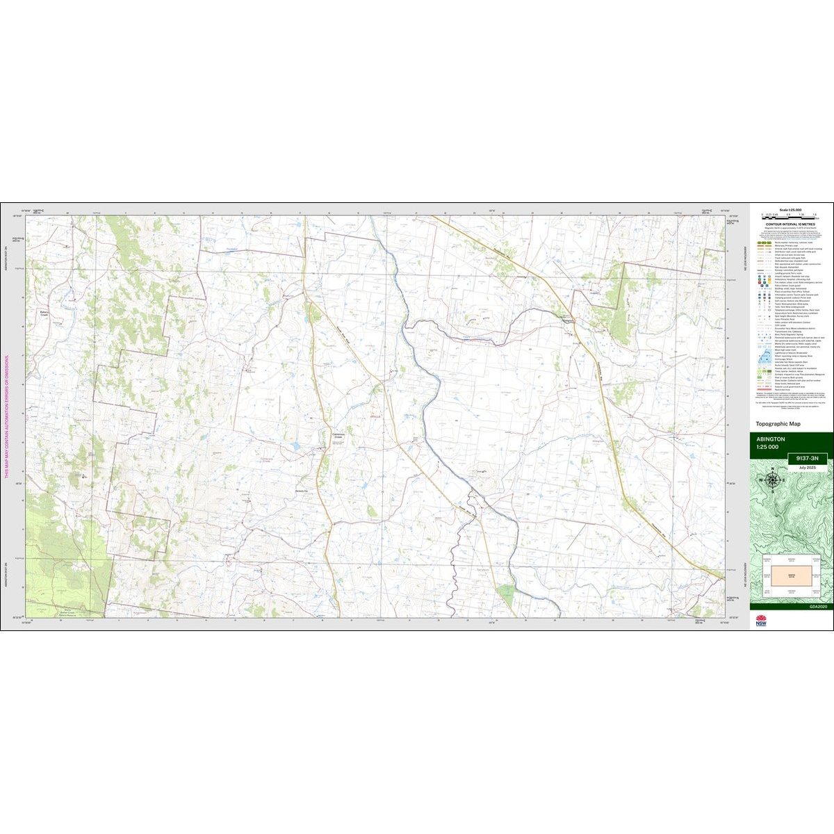 Abington 1:25k NSW Topo Map 9137-3N