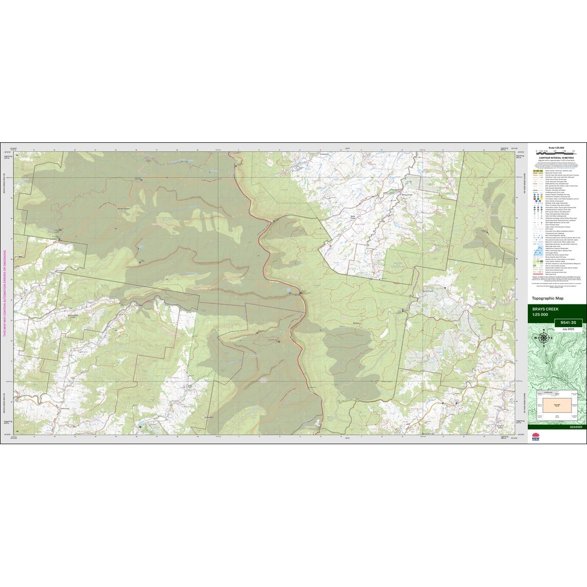 Brays Creek 1:25k NSW Topo Map 9541-3S