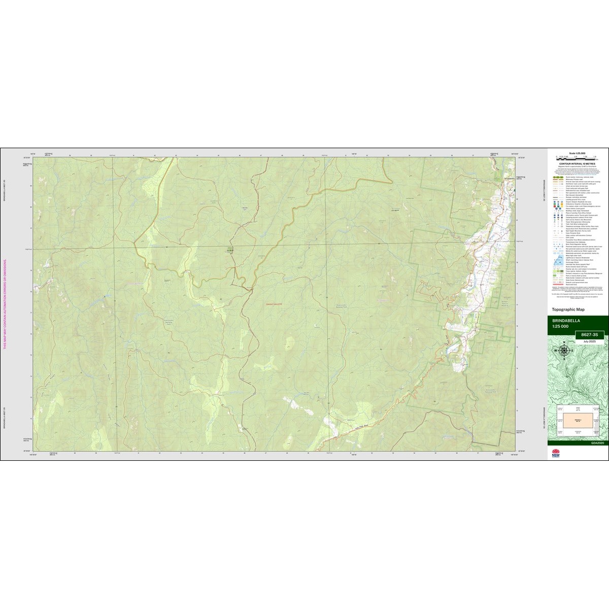 Brindabella 1:25k NSW Topo Map 8627-3S