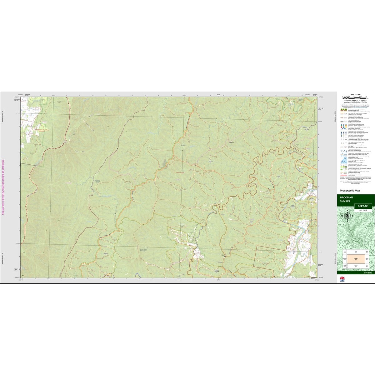 Brooman 1:25k NSW Topo Map 8927-3S