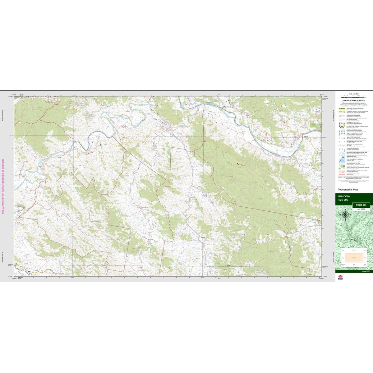 Bundook 1:25k NSW Topo Map 9334-3S