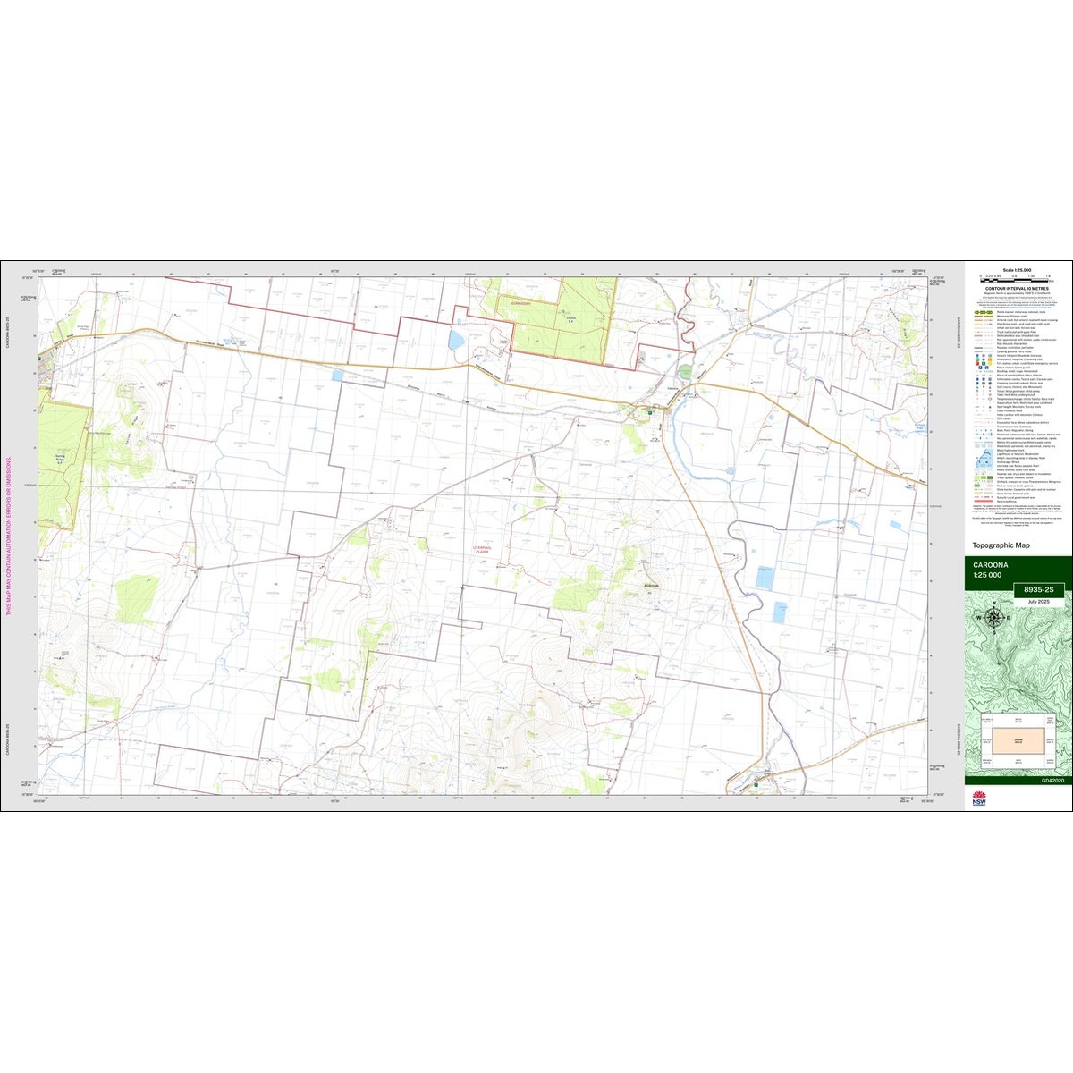 Caroona 1:25k NSW Topo Map 8935-2S