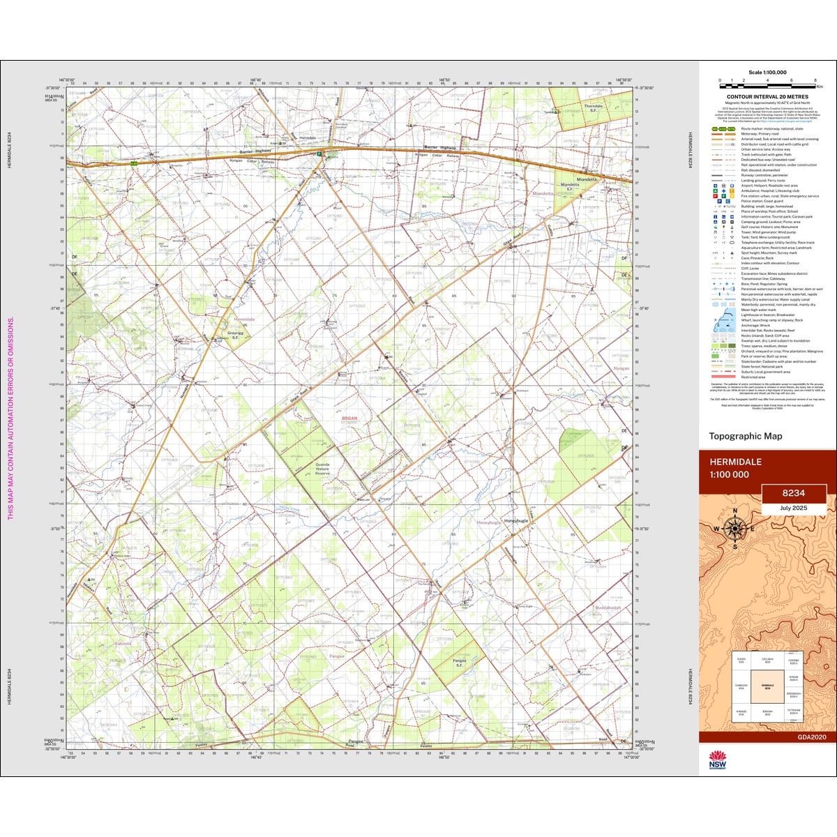 Hermidale 1:100k NSW Topo Map 8234