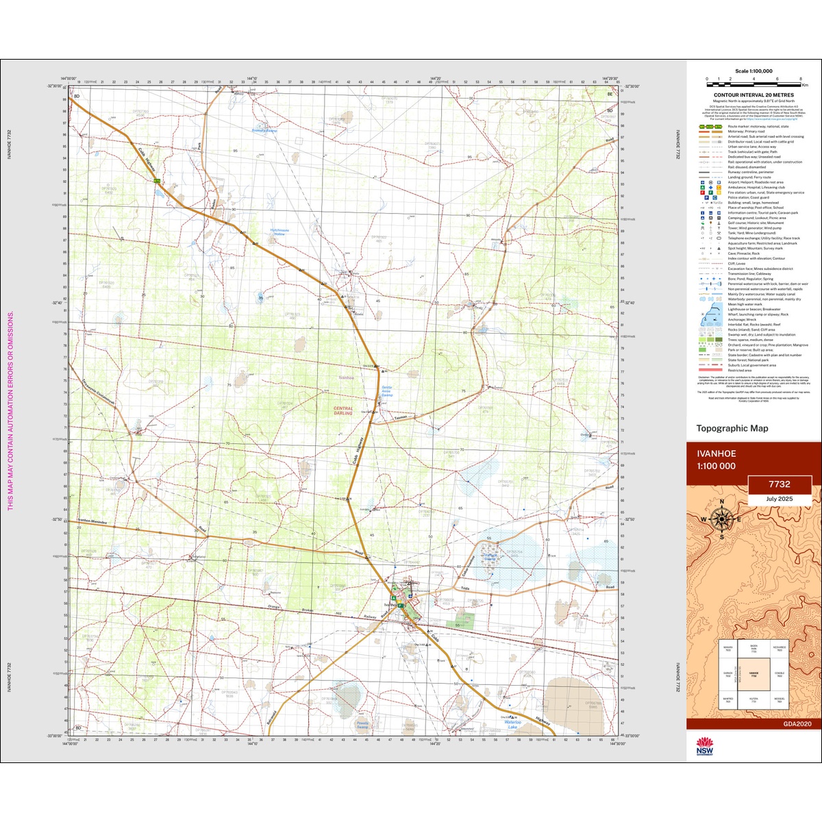 Ivanhoe 1:100k NSW Topo Map 7732