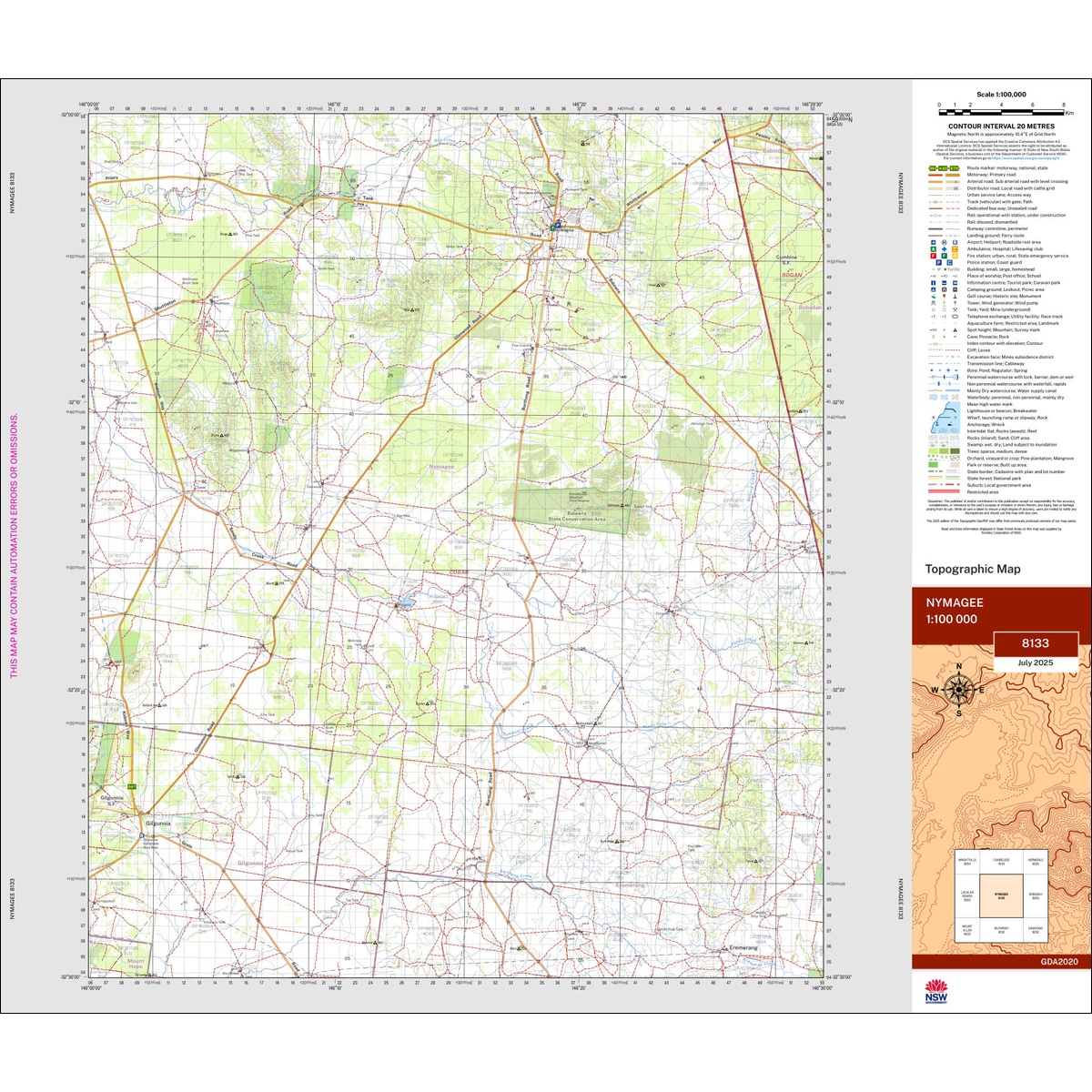 Nymagee 1:100k NSW Topo Map 8133